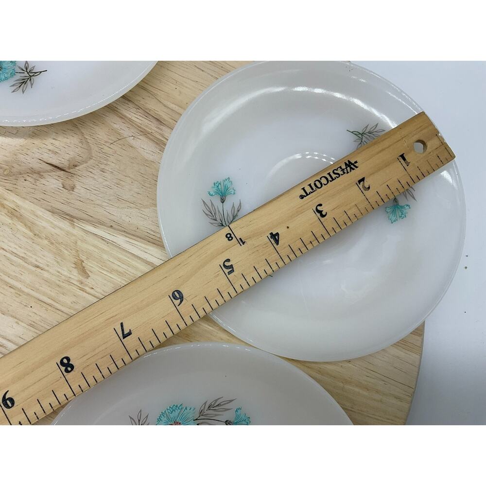 5 Fire King Saucers Floral White Milk Glass Set Of 5 Vintage 1950’s Mid Century - Picture 3 of 6